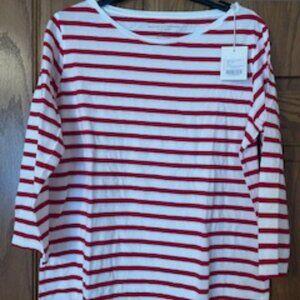 NWT Majestic Filatures Cotton Silk Touch Red Stripe Boatneck Tee (size 4 = L/XL)